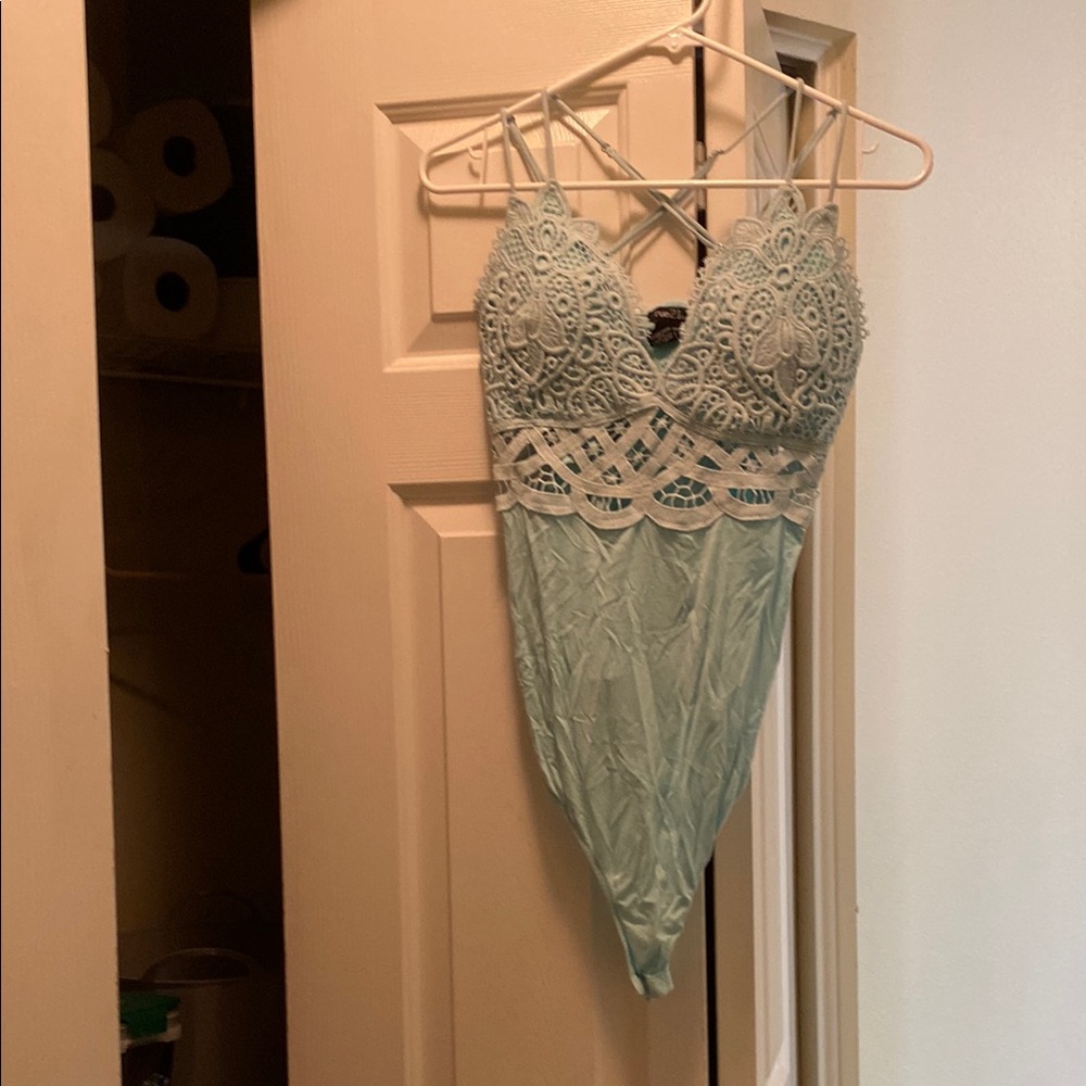 Lace Halter Bodysuit in Light Blue